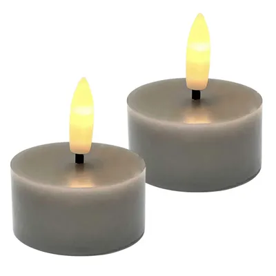 Produktbild von SIRIUS LED Teelichter Wachs grau 2 Stück 3D-Flamme 4,5x5cm
