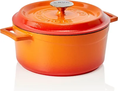 Produktbild von LAVA Kochtopf mit Deckel aus emailliertem Gusseisen Orange mit 4,5 Liter