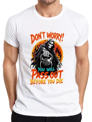 Zdjęcie produktu dla "Zmarasz, zanim umrzesz" - ironiczne męskie T-shirty, białe, rozmiar L