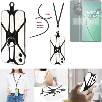 Produktbild von K-S-Trade 3in1 Handykette Handyband Handykordel Halsband Smartphone-Ring Handy-Ring kompatibel mit Realme 12+ 5G Fingerhalterung Handyring