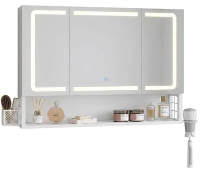 Obrázek produktu pro Zrcadlová skříňka do koupelny s LED osvětlením AJ-DJ504331, 80 x 16 x 60 cm, bílá