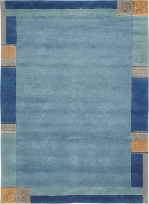 Moderner Wollteppich im Urbana-Stil mit geometrischer Bordüre in blau
