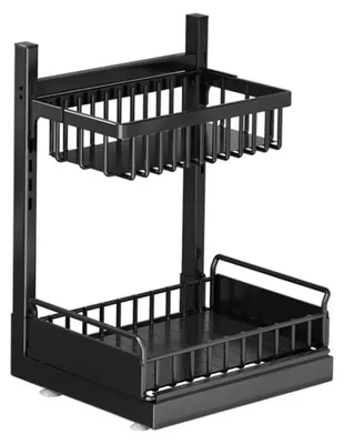 Immagine prodotto di Scaffale portaspezie da armadio - Scaffale estraibile a 2 ripiani - Acciaio - Cassetto estraibile - Versatile - Nero