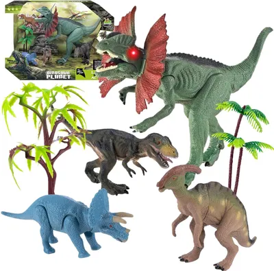 Obrázek produktu pro Velká Sada 4 Figurek Dinosaurů 2 Stromy Světlo Dinosaurus Zvuk