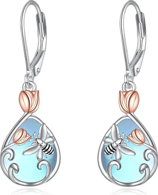 Produktbild von 925 Sterling Silber Bienen Ohrringe Tulpe Mondstein Damen Schmuck