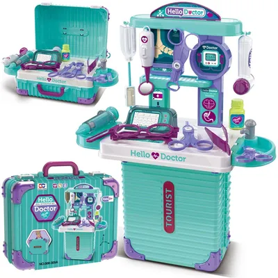 Image de Mallette de médecin 3 en 1 pour enfants, mallette de médecin, jouet pour enfants à partir de 3 ans, cadeau pour filles de 3 ans, mallette de médecin (bleue)
