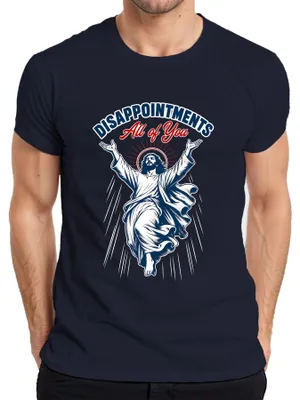 Immagine prodotto di Maglietta "Disappointments" con scritta "All of You Jesus Lustig", colore blu navy, taglia XL