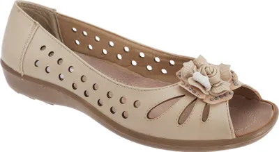 Produktbild von Boulevard Damen Ballerinas / Schuhe mit Zehenöffnung, Lochmuster und Blumen-Applikation DF445 (7 UK/40 EU) (Beige)