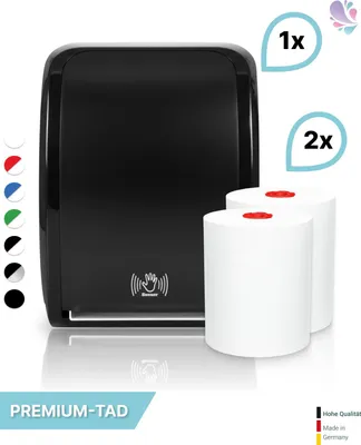Produktbild von SET: Handtuchrollenspender SENSOR, berührungslos, Blanc Cosmos verschied. Farben + 2 Handtuchrollen PREMIUM TAD - PRODUKTSET : Farbe - Schwarz Farbe: Schwarz