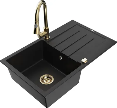 Produktbild von Mexen Bruno 1 Becken-Granitspüle mit Abtropffläche und Mischbatterie Elia, Schwarz - 6513-77-670101-50