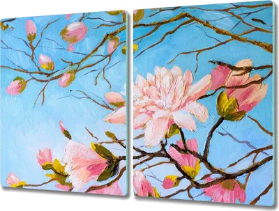 Produktbild von Coloray Hackbrett Kochplattenabdeckung Herdabdeckplatte 2x40x52 cm Schneidebrett Küchenbrett - Zweige der Blumen Natur