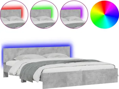 Produktbild von vidaXL Bettgestell mit Kopfteil und LED-Beleuchtung Betongrau