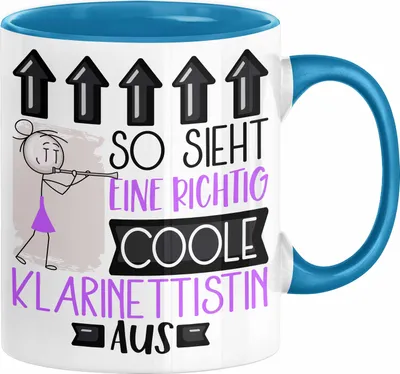 Produktbild von Klarinettistin Geschenk Tasse Geschenkidee für Klarinettistin Geburtstag Weihnachten Spruch So Sieht Eine Richtig Coole Klarinettistin Aus Kaffee-Becher  (Blau)