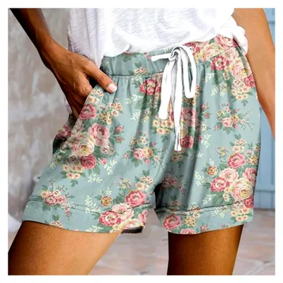 Produktbild von Laufshorts Damen, Kurze Hose Schwarz, Elastische Luftige Sommershorts mit Hoher Taille, Strandhose mit Kordelzug