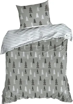 Produktbild von EUROFIRANY | Weihnachtsbettwäsche - Bettbezug 140 x 200 cm - 2x Kissenbezug 80 x 70 cm - Baumwolle - weiß grau - Bettgarnitur