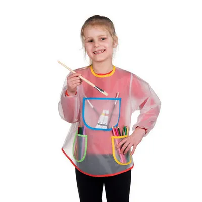 Produktbild von Kinderschürze für 3-6 Jahre, Polyester, weiß, wasserabweisend, mit Klettverschluss, 3 Taschen, 48x45 cm