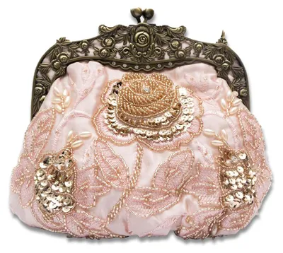 Productafbeelding van CORIOS Vintage handtasje uit de jaren '20, damesmodel, bloemenprint, clutch, handgemaakt, met parels