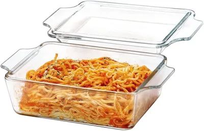 Image de Petits plats à gratin rectangulaires avec couvercle, plat à lasagnes d'1 litre pour 1 personne, 17 x 14,5 x 6 cm, adapté au four et au micro-ondes.