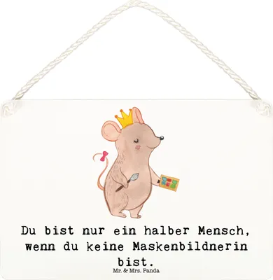 Produktbild von Mr. & Mrs. Panda Deko Wandbild Maskenbildnerin Herz DIN A6 - Weiß - Geschenk, Türschild, Visagistin, Schild, Holz, Ausbildung, kleine aufmerksamkeit, Kosmetikstudio