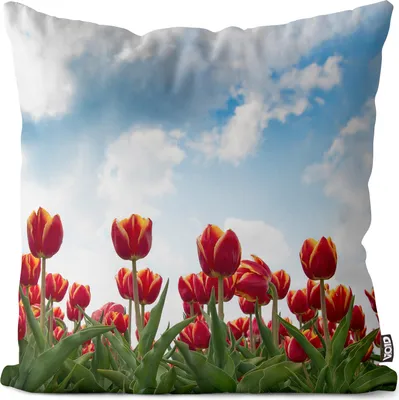 Produktbild von VOID Niederlande Tulpen Blumen Rot Kissenbezug Kissenhülle sofa couch wohnzimmer dekoration wasserfest Outdoor Garten Kissen bezug deko