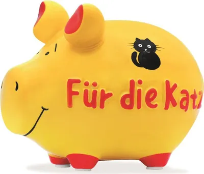 Produktbild von KCG Sparschwein Company Sparschwein "Für die Katz" aus Keramik, Gelb (B/H/T) 12,5x9x9cm Kleinschwein