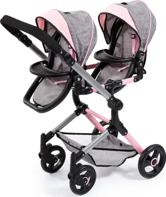 A twin doll stroller is shown against a white background.