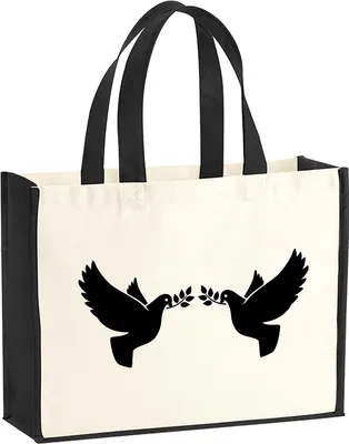 Produktbild von Huuraa Jutetasche Friedenstauben 21 Liter Black Jute und Baumwolle Einkaufstasche Geschenkidee