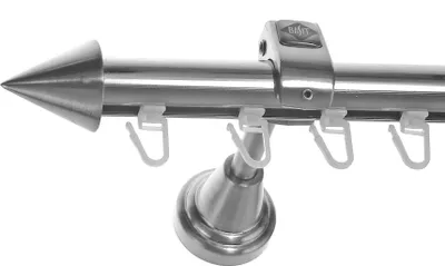 Produktbild von Innenlauf Edelstahl Look Gardinenstange 20mm Wandträger 1-läufig Spitze, Länge wählbar H50 E31 I