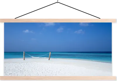 Produktbild von MuchoWow® Textilposter Strand - Hängematte - Himmel 60x30 cm mit holzfarbenen Rahmen - Dekoration