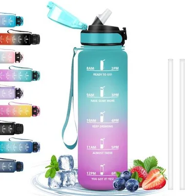 Productafbeelding van 1 Liter Lekvrije Fitnessfles - Motivational Water Bottle met Tijdscale