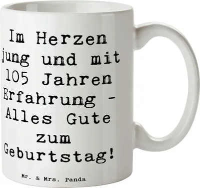 Produktbild von Mr. & Mrs. Panda Kaffeetasse Spruch 105. Geburtstag - Weiß - Geschenk, 105 Jahre Erfahrung, Alles Gute zum, Lebensfreude, Glückwunsch, Dankbarkeit, alterslos, Becher