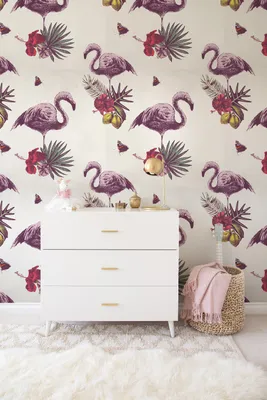 Produktbild von Coloray Fototapete 250x104 cm Latextapete Magicstick - Flamingohibiscus Vögel Pastell