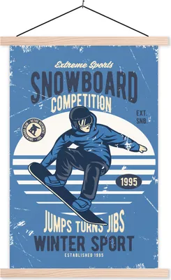 Produktbild von MuchoWow® Textilposter Snowboard - Mann - Retro - Zitat 60x90 cm mit holzfarbenen Rahmen - Textil