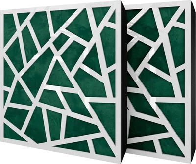 Obrázek produktu pro Balení po 2 kusech – akustický panel s sametovým potahem a montážní sadou | 50 x 50 x 5 cm | Absorpce, difúze a izolace zvuku | [SKYROSS – bílý plast | zelená]