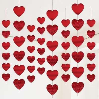 Produktbild von Herzengirlanden Und Herzförmige Luftschlangen Herzen Girlande 12 Stück Herzebanner Liebesherz-deckenhänger Hängende Dekoration Für Valentinstag Dekorationen Für Hochzeitstag, Verlobung Und Muttertag Rot