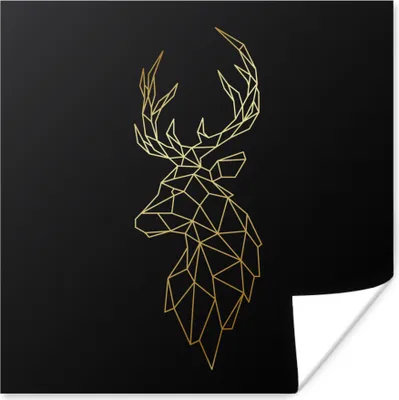 Produktbild von MuchoWow® Poster Rotwild - Gold - Schwarz 50x50 cm - Wohnzimmerdekoration