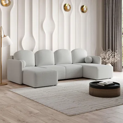 Produktbild von Masseno Ecksofa NUBERO mit Schlaffunktion U-Form, Sofa mit Bettkasten, Wohnzimmersofa, Couch, Soffa, Bettsofa, Couchgarnitur- Hellgrau, QUELLE 83