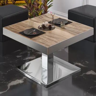 Produktbild von BM | Bistro Loungetisch | B:T:H 50 x 50 x 41 cm | Sheesham / Edelstahl | Bistro Tisch Loungetisch