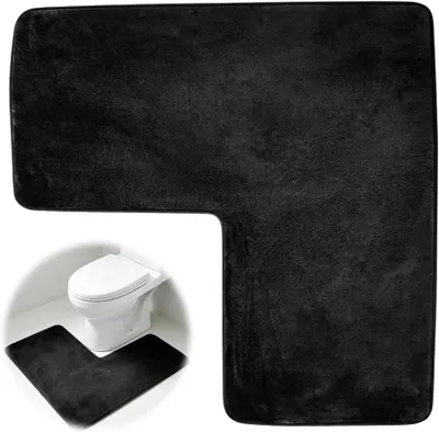 Image de Tapis de bain en forme de L, antidérapant, à haute absorption, de 60x60 cm, idéal pour les coins de la salle de bain