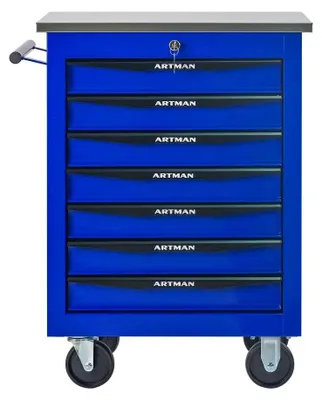 Image de Chariot à outils, conception multifonctionnelle, roulettes silencieuses, 7 tiroirs bleus