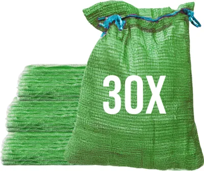 Produktbild von Bazko 30 Stück Raschelsäcke 42x60cm 15kg | grün | Netzsäcke mit Zugband Kartoffelsack Zwiebelsäcke Brennholz Kaminholzsäcke