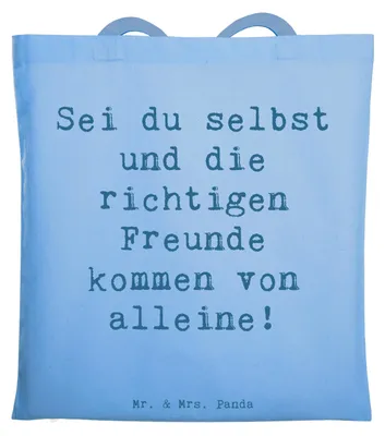 Produktbild von Mr. & Mrs. Panda Schultasche Spruch Neue Freunde finden - Sky Blue - Geschenk, Mutmacher, Tragetasche, Stoffbeutel, soziale Unterstützung, Tasche, Jutebeutel, Zuversicht