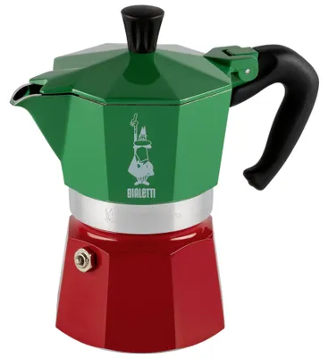 Zdjęcie produktu dla Bialetti 0005322, Kawiarka moka, 0,13 l, Zielony, Czerwony, Aluminium, 3 kub., Termoplastyczny