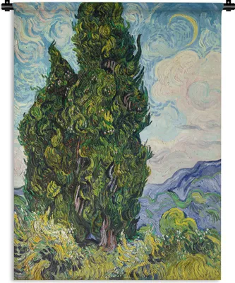 Produktbild von MuchoWow® Wandteppich Wandbehang Landschaft mit Zypressen - Vincent van Gogh 90x120 cm Tapisserie Dekoration Wandtuch - Wanddeko