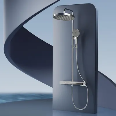 Produktbild von Duschsystem mit Thermostat 40 cm Glasablage Regendusche,Übergröße Regendusche + Handbrause 3 Strahlarten + Unterer Auslauf,Einfach Install Duschsystem