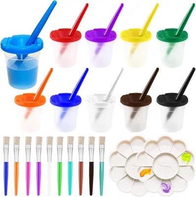 Produktbild von 32 Auslaufsichere Farbbecher mit Deckel, Pinsel und Mischpalette