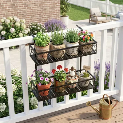 Image de Suspension à fleurs Zerbaco, avec crochet, 2 paniers à fleurs, réglable en hauteur, jardinière de balcon