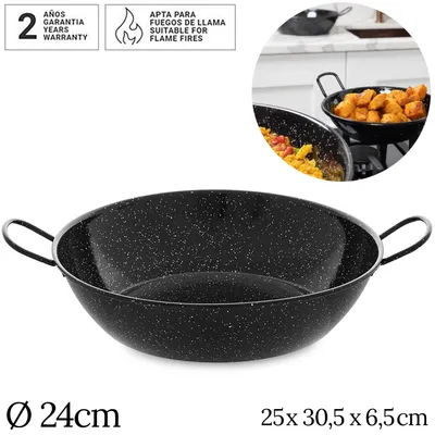 Image de Poêle émaillée - Poêle en acier - 24 cm - Revêtement émaillé résistant aux acides - Convient pour les plaques de cuisson et les fours - Facile à nettoyer