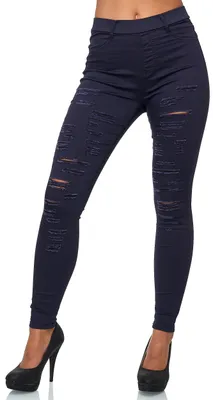 Produktbild von Elara Damen Hose High Waist Destroyed Look A89-1 Dunkelblau-34 (XS)