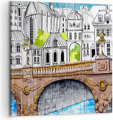 Produktbild von Bild auf Leinwand - Leinwandbild - Frankreich brücke zeichnung - 50x50cm - Wand Bild - Wanddeko - Leinwanddruck - Bilder - Kunstdruck - Wanddekoration - Leinwand bilder - Wandkunst - AC50x50-2826